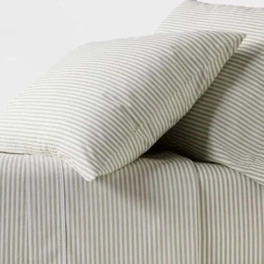 Twin/Twin XL 250 Thread Count 3 Pc. Organic Sheet Set Green Stripe ~ Threshold